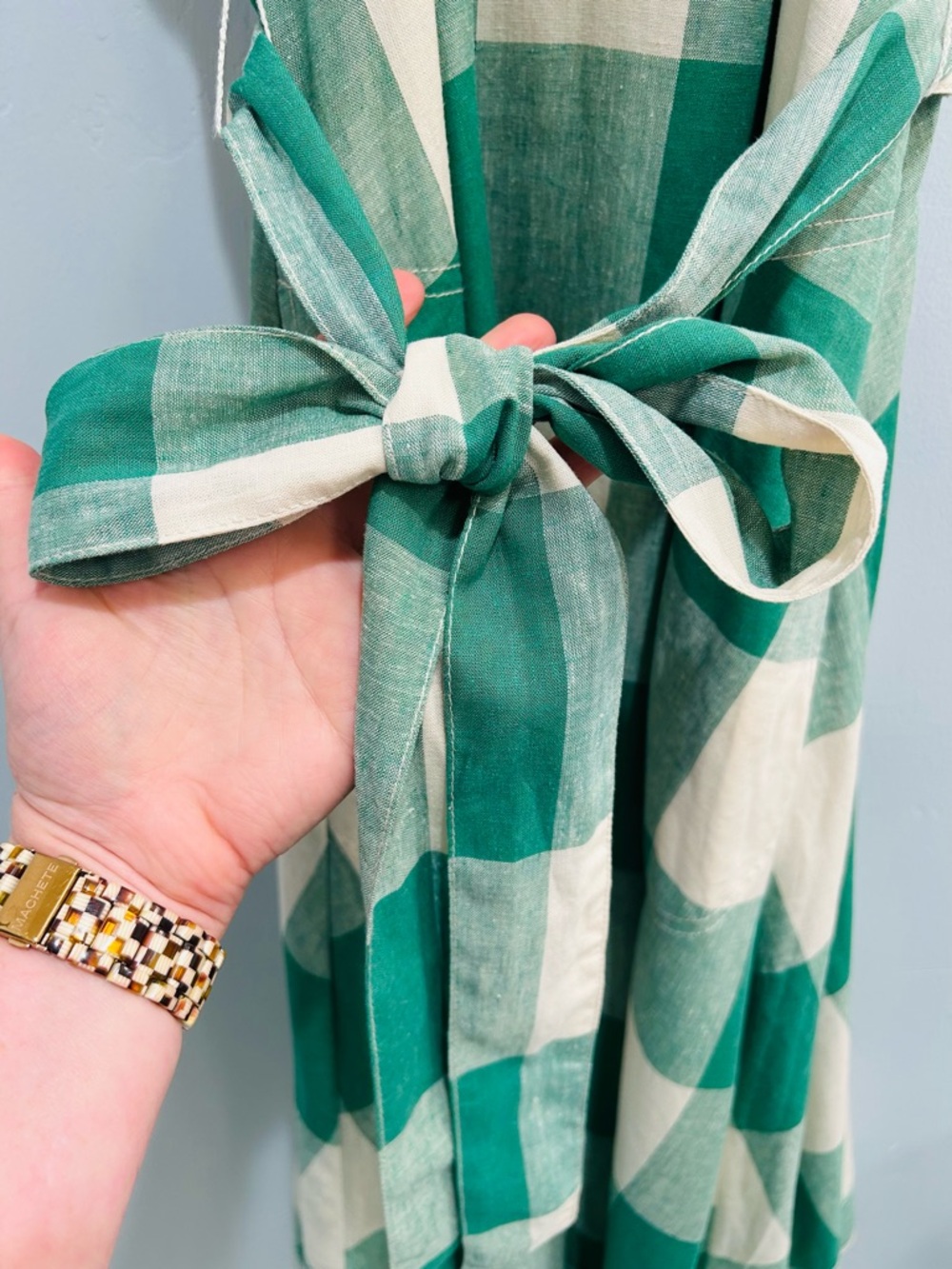 Anthropologie Maeve Greta Gingham Halter Midi Dress Green White Check NWOT 12 - Picture 11 of 16